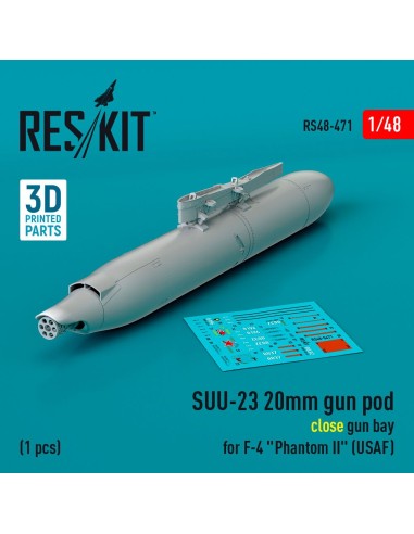 SUU-23 20mm gun pod (close gun bay) for F-4 Phantom II (USAF) (1 pcs) (3D Printed) 