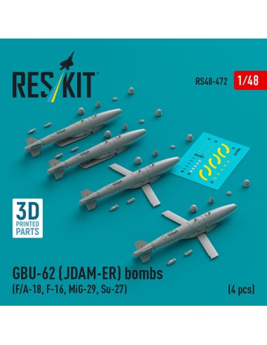 GBU-62 (JDAM-ER) bombs (4 pcs) (F/A-18, F-16, MiG-29, Su-27) (3D Printed) 