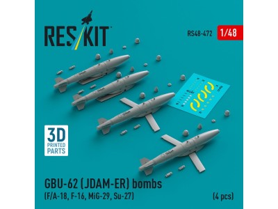 GBU-62 (JDAM-ER) bombs (4 pcs) (F/A-18, F-16, MiG-29, Su-27) (3D Printed) 