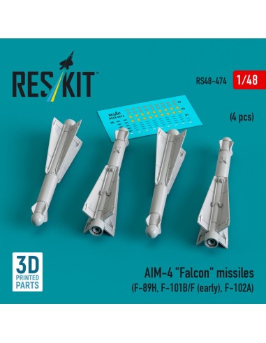 AIM-4 Falcon missiles (4 pcs) (F-89H, F-101B/F (early), F-102A) (3D Printed) 