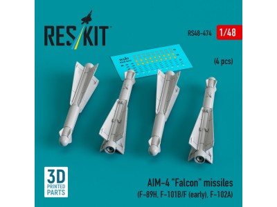 AIM-4 Falcon missiles (4 pcs) (F-89H, F-101B/F (early), F-102A) (3D Printed) 