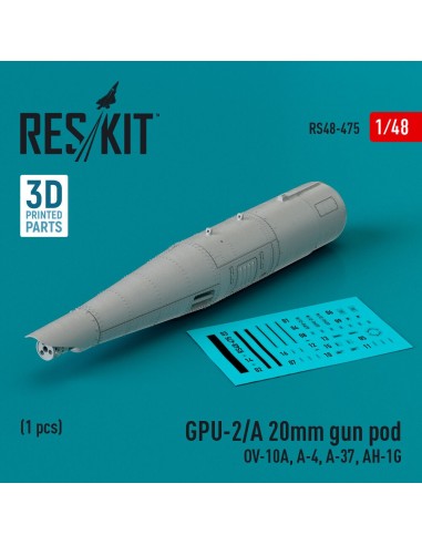 GPU-2/A 20mm gun pod (1 pcs) (OV-10A, A-4, A-37, AH-1G) (3D Printed) 