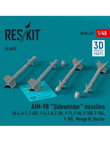 AIM-9B Sidewinder missiles (4 pcs) (A-4, A-7, F-4D1, F-4, F-8, F-3H, F-11, F-86,F-100, F-104, F-105, Mirage III, Harrier) (3D Pr