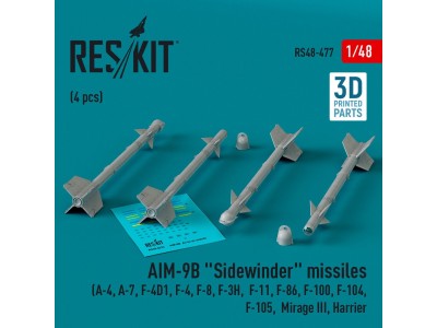 AIM-9B Sidewinder missiles (4 pcs) (A-4, A-7, F-4D1, F-4, F-8, F-3H, F-11, F-86,F-100, F-104, F-105, Mirage III, Harrier) (3D Pr