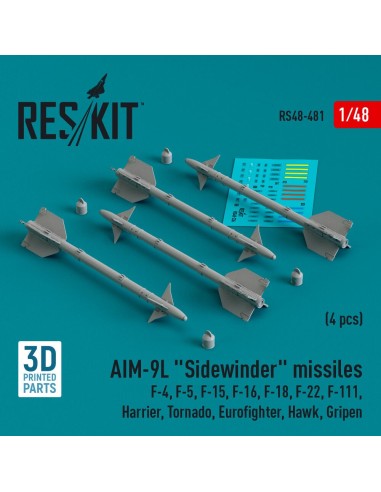 AIM-9L Sidewinder missiles (4 pcs) (F-4, F-5, F-15, F-16, F-18, F-22, F-111, Harrier, Tornado, Eurofighter, Hawk, Gripen) (3D Pr