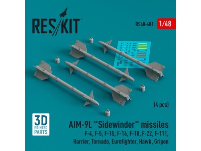 AIM-9L Sidewinder missiles (4 pcs) (F-4, F-5, F-15, F-16, F-18, F-22, F-111, Harrier, Tornado, Eurofighter, Hawk, Gripen) (3D Pr