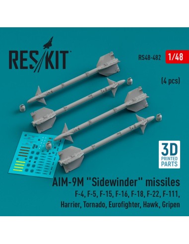 AIM-9M Sidewinder missiles (4 pcs) (F-4, F-5, F-15, F-16, F-18, F-22, F-111, Harrier, Tornado, Eurofighter, Hawk, Gripen) (3D Pr