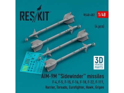 AIM-9M Sidewinder missiles (4 pcs) (F-4, F-5, F-15, F-16, F-18, F-22, F-111, Harrier, Tornado, Eurofighter, Hawk, Gripen) (3D Pr