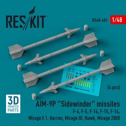 AIM-9P Sidewinder missiles (4 pcs) (F-4, F-5, F-16, F-15, F-14, Mirage F.1, Harrier, Mirage III, Hawk, Mirage 2000) (3D Printed)