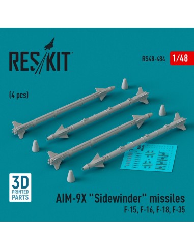 AIM-9X Sidewinder missiles (4 pcs) (F-15, F-16, F-18, F-35) (3D Printed) 