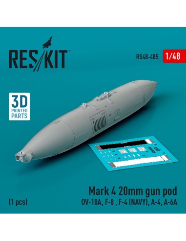 Mark 4 20mm gun pod (OV-10A, F-8 , F-4 (USN), A-4, A-6A) (1 pcs) (3D Printed) 