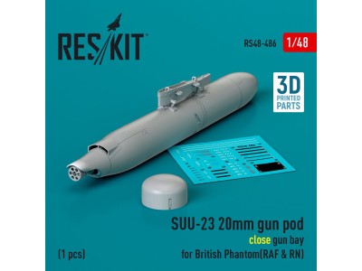 SUU-23 20mm gun pod (close gun bay) for British Phantom (RAF & RN) (1 pcs) (3D Printed) 