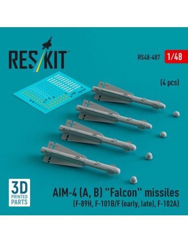 AIM-4 (A, B) Falcon missiles (4 pcs) (F-89H, F-101B/F (early, late), F-102A) (3D Printed) 