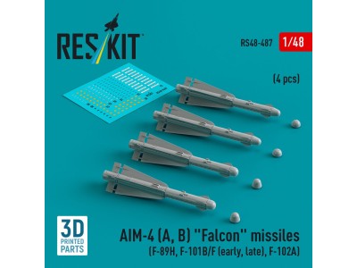 AIM-4 (A, B) Falcon missiles (4 pcs) (F-89H, F-101B/F (early, late), F-102A) (3D Printed) 