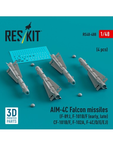 AIM-4C Falcon missiles (F-89J, F-101B/F (early, late), CF-101B/F, F-102A, F-4C/D/E/EJ) (4 pcs) (3D Printed) 
