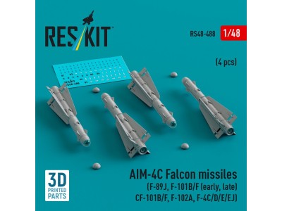 AIM-4C Falcon missiles (F-89J, F-101B/F (early, late), CF-101B/F, F-102A, F-4C/D/E/EJ) (4 pcs) (3D Printed) 