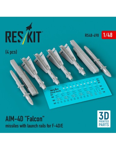 AIM-4D Falcon missiles with launch rails for F-4D/E (4 pcs) (3D Printed) 