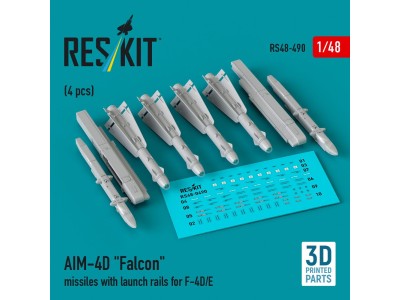 AIM-4D Falcon missiles with launch rails for F-4D/E (4 pcs) (3D Printed) 