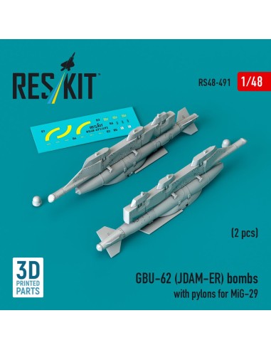 GBU-62 (JDAM-ER) bombs with pylons for MiG-29 Fulcrum (2 pcs) (3D Printed) 