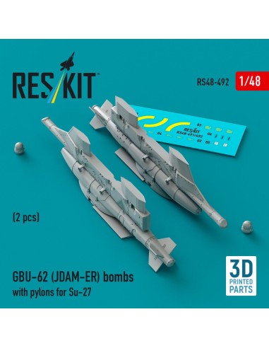 GBU-62 (JDAM-ER) bombs with pylons for Su-27 Flanker (2 pcs) (3D Printed) 