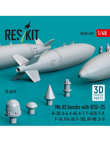 Mk.83 bombs with BSU-35 (4 pcs) (A-3B, A-4, A-6E, A-7, F-4C/D, F-8, F-14, F/A-18, F-105, AV-8B, S-3) (3D printed) 