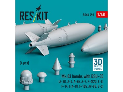 Mk.83 bombs with BSU-35 (4 pcs) (A-3B, A-4, A-6E, A-7, F-4C/D, F-8, F-14, F/A-18, F-105, AV-8B, S-3) (3D printed) 
