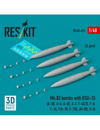 Mk.83 bombs with BSU-35 (4 pcs) (A-3B, A-4, A-6E, A-7, F-4C/D, F-8, F-14, F/A-18, F-105, AV-8B, S-3) (3D printed) 