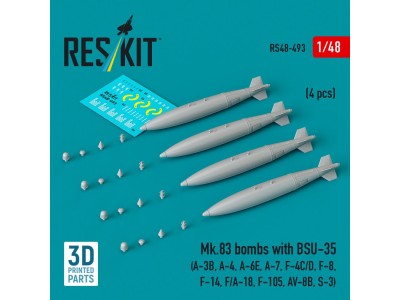 Mk.83 bombs with BSU-35 (4 pcs) (A-3B, A-4, A-6E, A-7, F-4C/D, F-8, F-14, F/A-18, F-105, AV-8B, S-3) (3D printed) 