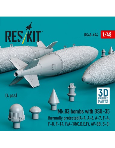 Mk.83 bombs with BSU-35 thermally protected (4 pcs) (A-4, A-6, A-7, F-4, F-8, F-14, F/A-18(C,D,E,F), AV-8B, S-3) (3D printed) 