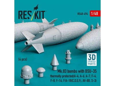 Mk.83 bombs with BSU-35 thermally protected (4 pcs) (A-4, A-6, A-7, F-4, F-8, F-14, F/A-18(C,D,E,F), AV-8B, S-3) (3D printed) 