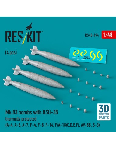 Mk.83 bombs with BSU-35 thermally protected (4 pcs) (A-4, A-6, A-7, F-4, F-8, F-14, F/A-18(C,D,E,F), AV-8B, S-3) (3D printed) 
