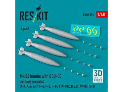Mk.83 bombs with BSU-35 thermally protected (4 pcs) (A-4, A-6, A-7, F-4, F-8, F-14, F/A-18(C,D,E,F), AV-8B, S-3) (3D printed) 