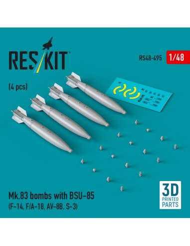 Mk.83 bombs with BSU-85 (4 pcs) (F-14, F/A-18, AV-8B, S-3) (3D printed) 