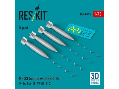 Mk.83 bombs with BSU-85 (4 pcs) (F-14, F/A-18, AV-8B, S-3) (3D printed) 