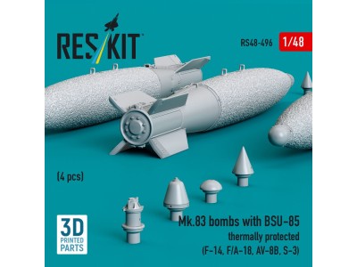 Mk.83 bombs with BSU-85 thermally protected (4 pcs) (F-14, F/A-18, AV-8B, S-3) (3D printed) 