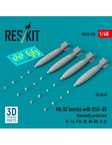 Mk.83 bombs with BSU-85 thermally protected (4 pcs) (F-14, F/A-18, AV-8B, S-3) (3D printed) 