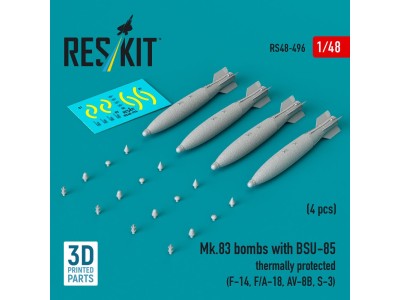 Mk.83 bombs with BSU-85 thermally protected (4 pcs) (F-14, F/A-18, AV-8B, S-3) (3D printed) 
