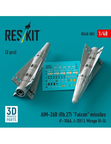 AIM-26B (Rb.27) Falcon missiles (2 pcs) (F-106A, J-35F/J, Mirage III-S) (3D Printed) 
