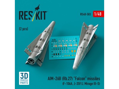 AIM-26B (Rb.27) Falcon missiles (2 pcs) (F-106A, J-35F/J, Mirage III-S) (3D Printed) 