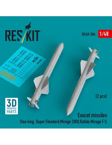 Exocet missiles (2 pcs) (Sea King, Super Etendard, Mirage 2000, Rafale, Mirage F.1) (3D Printed) 