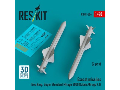 Exocet missiles (2 pcs) (Sea King, Super Etendard, Mirage 2000, Rafale, Mirage F.1) (3D Printed) 