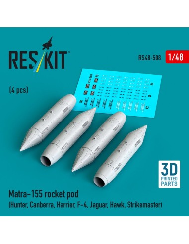 Matra-155 rocket pod (4 pcs) (Hunter, Canberra, Harrier, F-4, Jaguar, Hawk, Strikemaster) (3D Printed) 