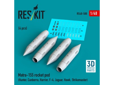 Matra-155 rocket pod (4 pcs) (Hunter, Canberra, Harrier, F-4, Jaguar, Hawk, Strikemaster) (3D Printed) 