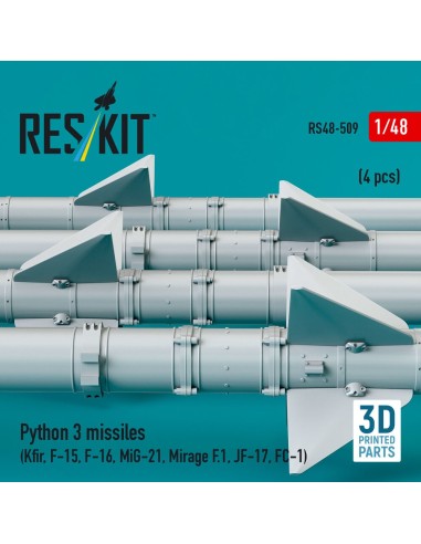 Python 3 missiles (4 pcs) (Kfir, F-15, F-16, MiG-21, Mirage F.1, JF-17, FC-1) (3D Printed) 