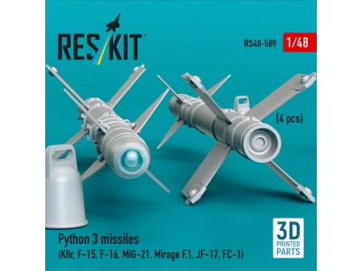 Python 3 missiles (4 pcs) (Kfir, F-15, F-16, MiG-21, Mirage F.1, JF-17, FC-1) (3D Printed) 