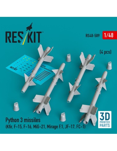 Python 3 missiles (4 pcs) (Kfir, F-15, F-16, MiG-21, Mirage F.1, JF-17, FC-1) (3D Printed) 