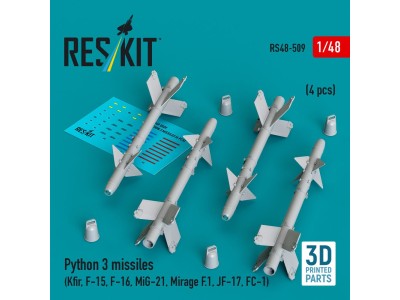 Python 3 missiles (4 pcs) (Kfir, F-15, F-16, MiG-21, Mirage F.1, JF-17, FC-1) (3D Printed) 
