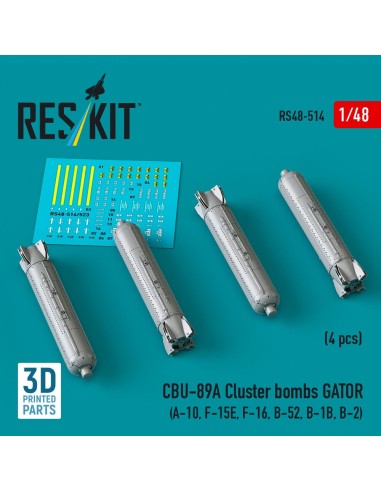 CBU-89A cluster bombs GATOR (4 pcs) (A-10, F-15E, F-16, B-52, B-1B, B-2) (3D Printed) 
