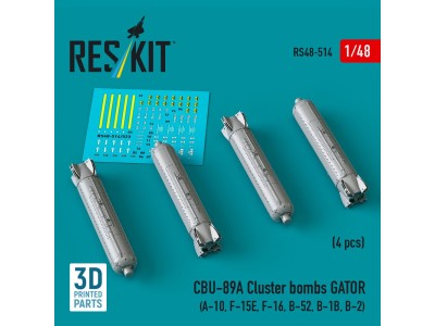 CBU-89A cluster bombs GATOR (4 pcs) (A-10, F-15E, F-16, B-52, B-1B, B-2) (3D Printed) 