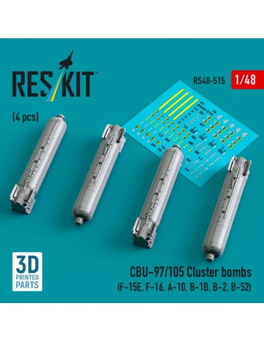 CBU-97/105 cluster bombs (4 pcs) (F-15E, F-16, A-10, B-1B, B-2, B-52) (3D Printed) 